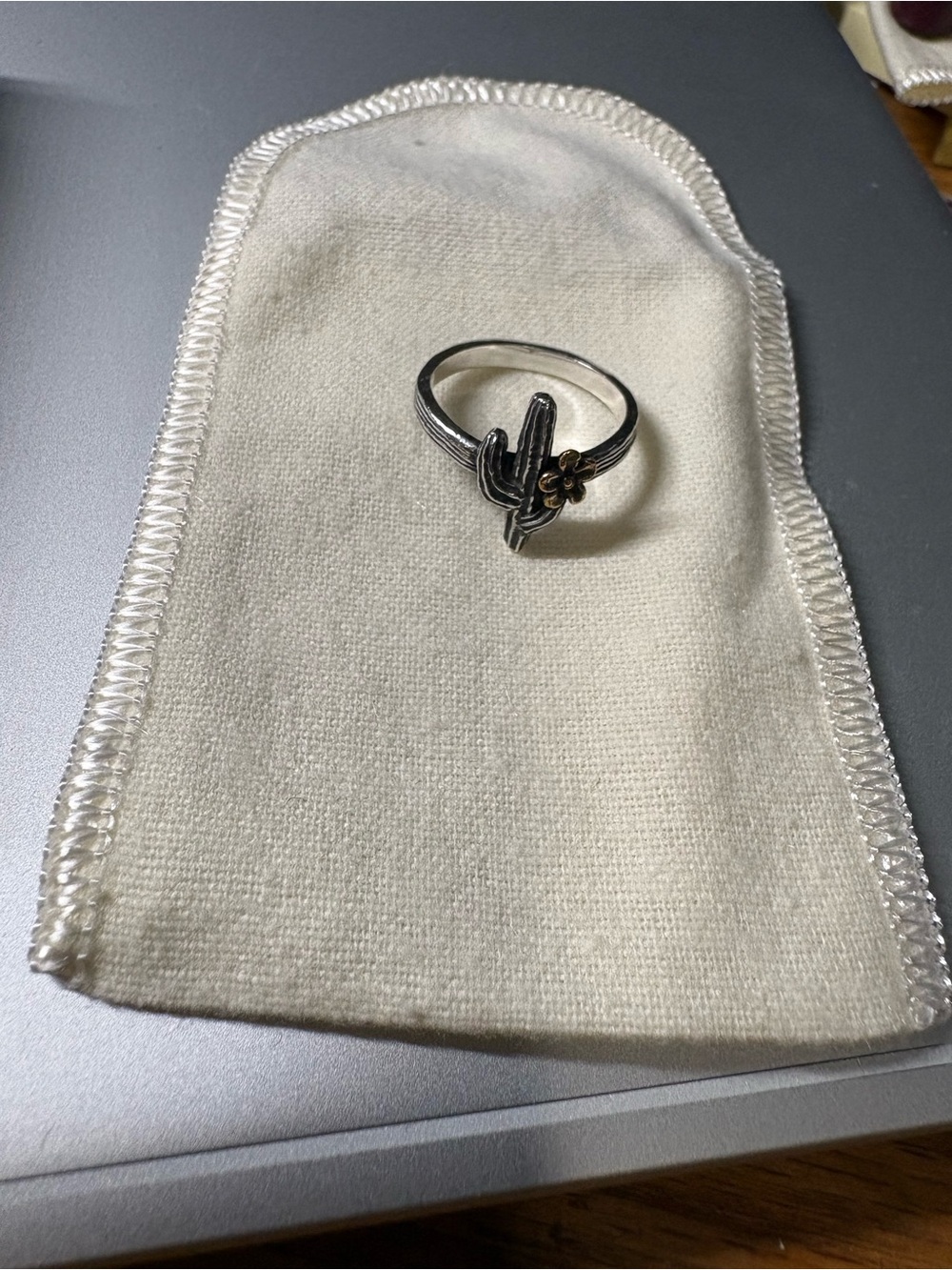 James Avery Silver Cactus Ring with Small Flower Accent